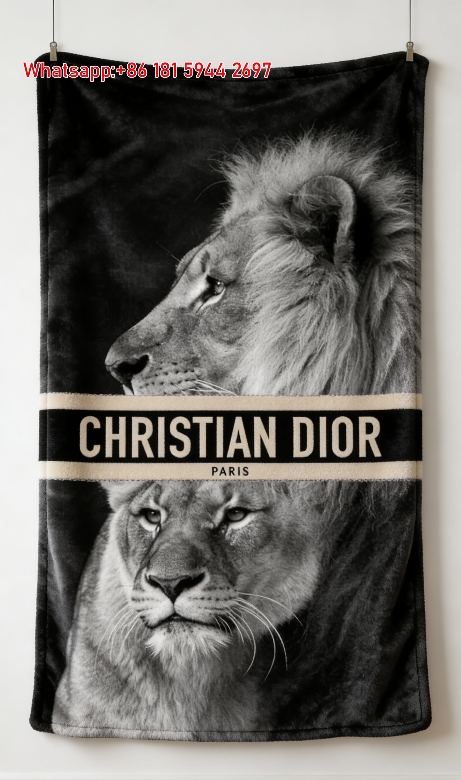 Christian Dior Lion Monochrome Flannel Blanket Throw Sofa Decor D142
